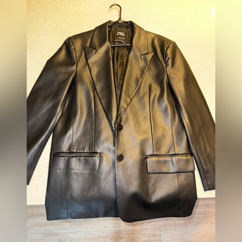 Zara Faux Leather Black Blazer